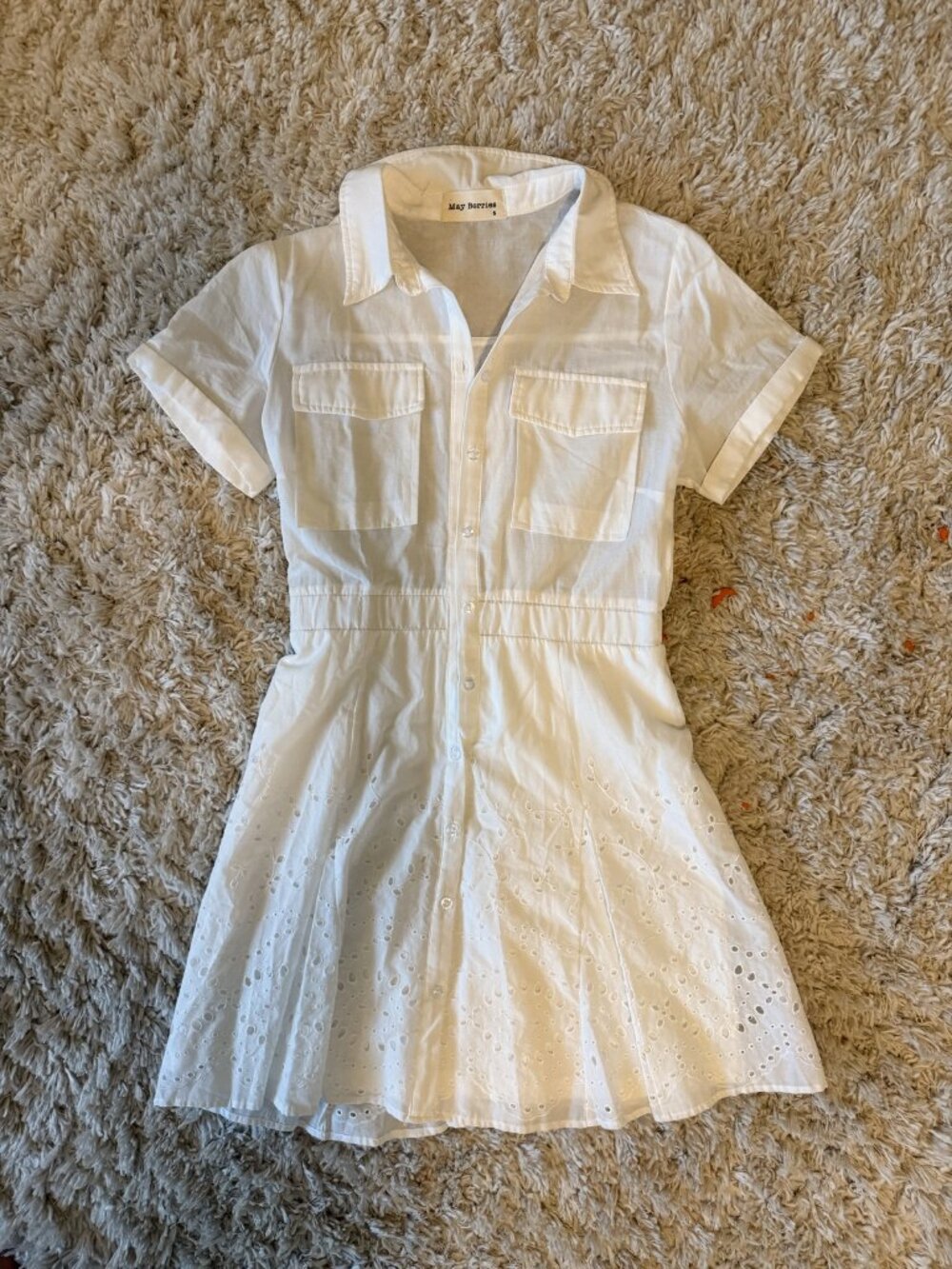 May Berries White Cotton Eyelet Shirt Dress S Button Front Mini